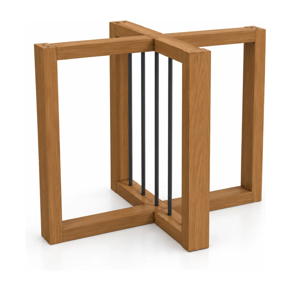 Base de mesa de jantar Kappesberg Antonela BA53 em madeirado canela com hastes metálicas pretas, sem tampo, fundo branco