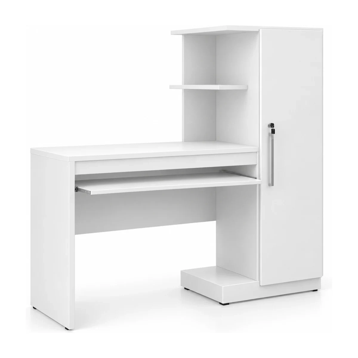 Escrivaninha Valdemóveis Office com armário e chave branco fosco vista de frente em 3/4