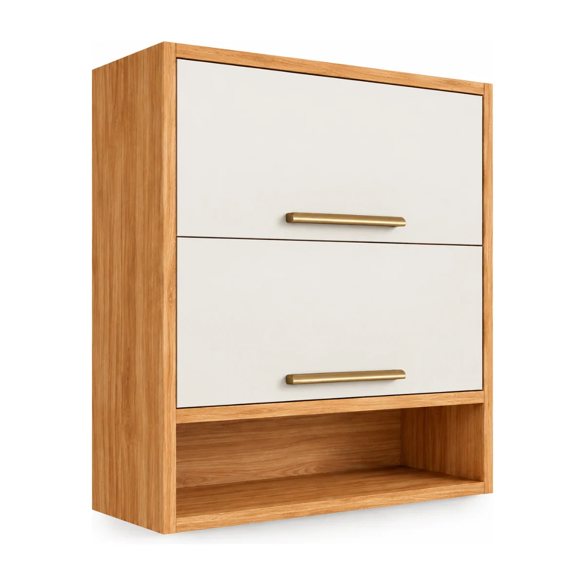 Armário aéreo duplo Ronipa Syrah 80 cm com 2 portas em amêndoa e off white, foto de catálogo em fundo branco