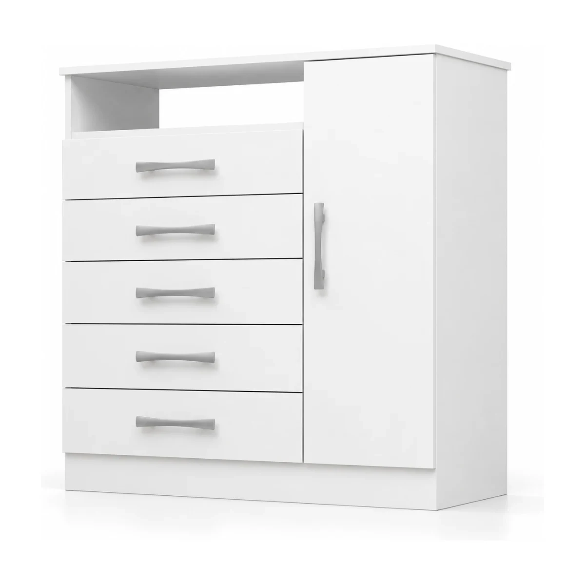Cômoda ACP Madri Plus 5 gavetas com sapateira branca vista de frente em 3/4