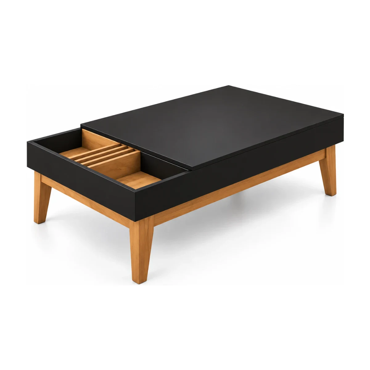 Mesa de centro HB Móveis Vitta 117 cm preto e carvalho vista em 3/4