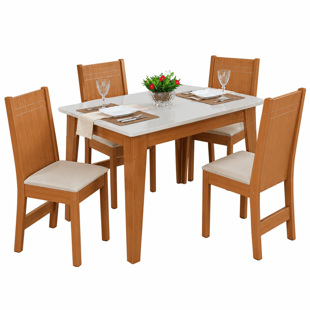 Conjunto de Mesa São Carlos Milena Retangular 4 Cadeiras Elane