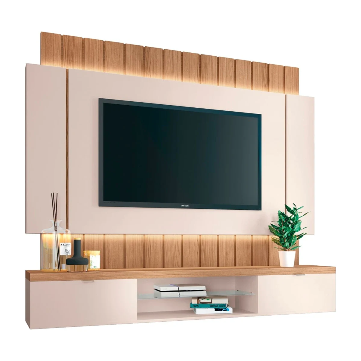 Home Suspenso HB Móveis Illusion 1,80 m para TV até 55 Preto e Nature, foto de catálogo em fundo branco