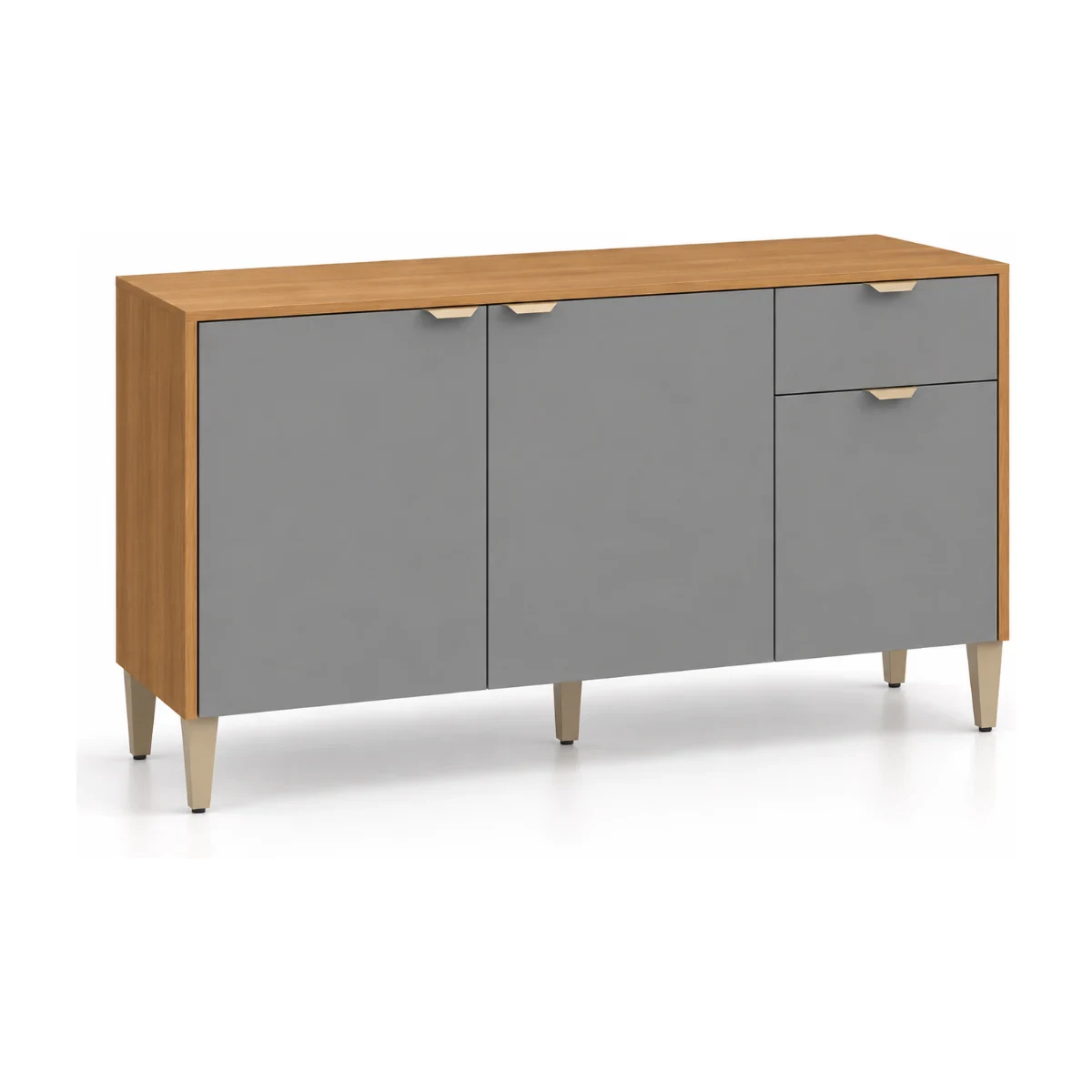 Balcão de cozinha Kits Paraná Soul 120 cm com 3 portas e 1 gaveta em freijó e gris, vista em 3/4